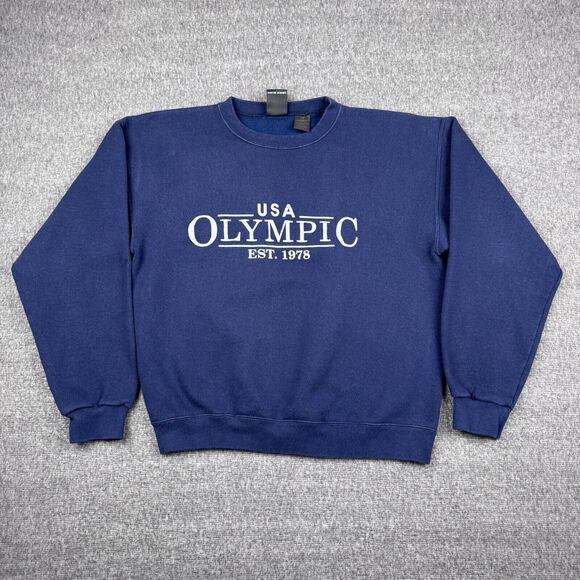 Vintage USA Olympics Sweatshirt Men's Medium Blue Embroidered Logo Sports 90s - Picture 1 of 6